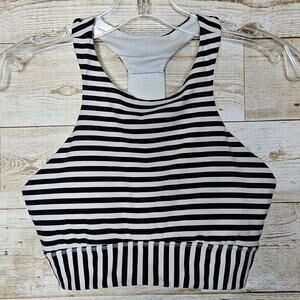 Athleta High Moon Sports Bra Stripes Size XS X-Small Navy Blue White Racerback